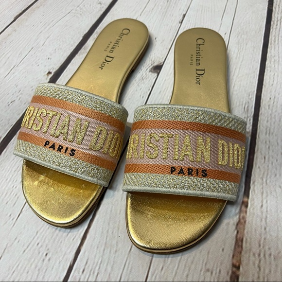 Dior | Shoes | Christian Dior Dway Slide Gold Metallic Slides | Poshmark